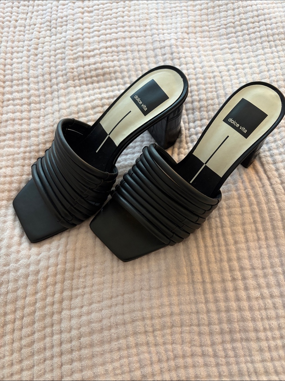 Dolce Vita Black Square-Toe Slide Heels